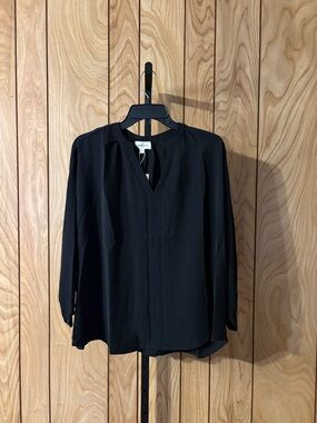 Anniewear Black V Neck Blouse Size S NWT Long Sleeve Flowy Career Top